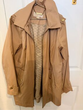 Michael Kors Camel Tan Lightweight Leather Trench Coat